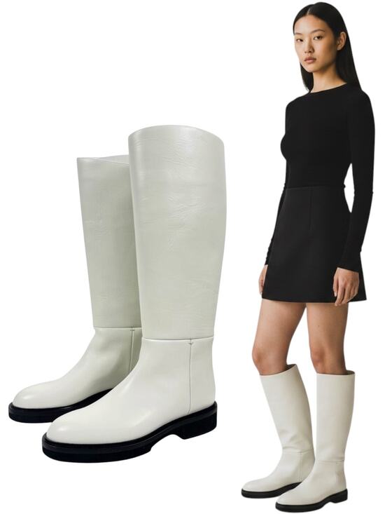 KHAITE Shoes - New Khaite Derby Leather Riding Boots Knee Hight White Size 39